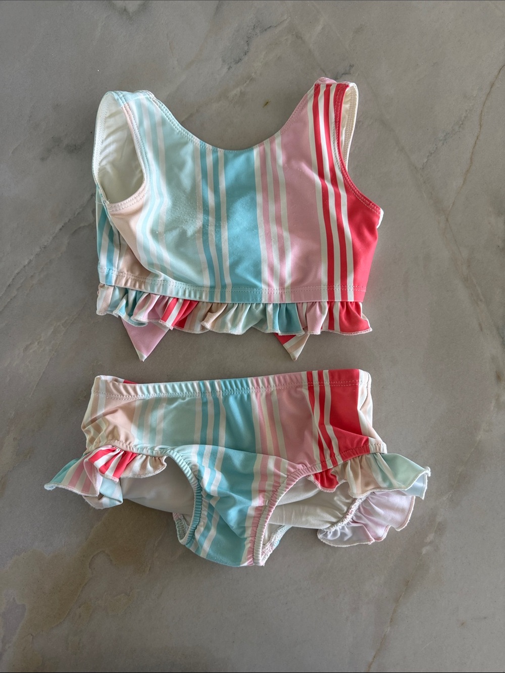 Indie Blue Girls' Pastel Stripe Ruffle Bikini Set - Pink & Blue